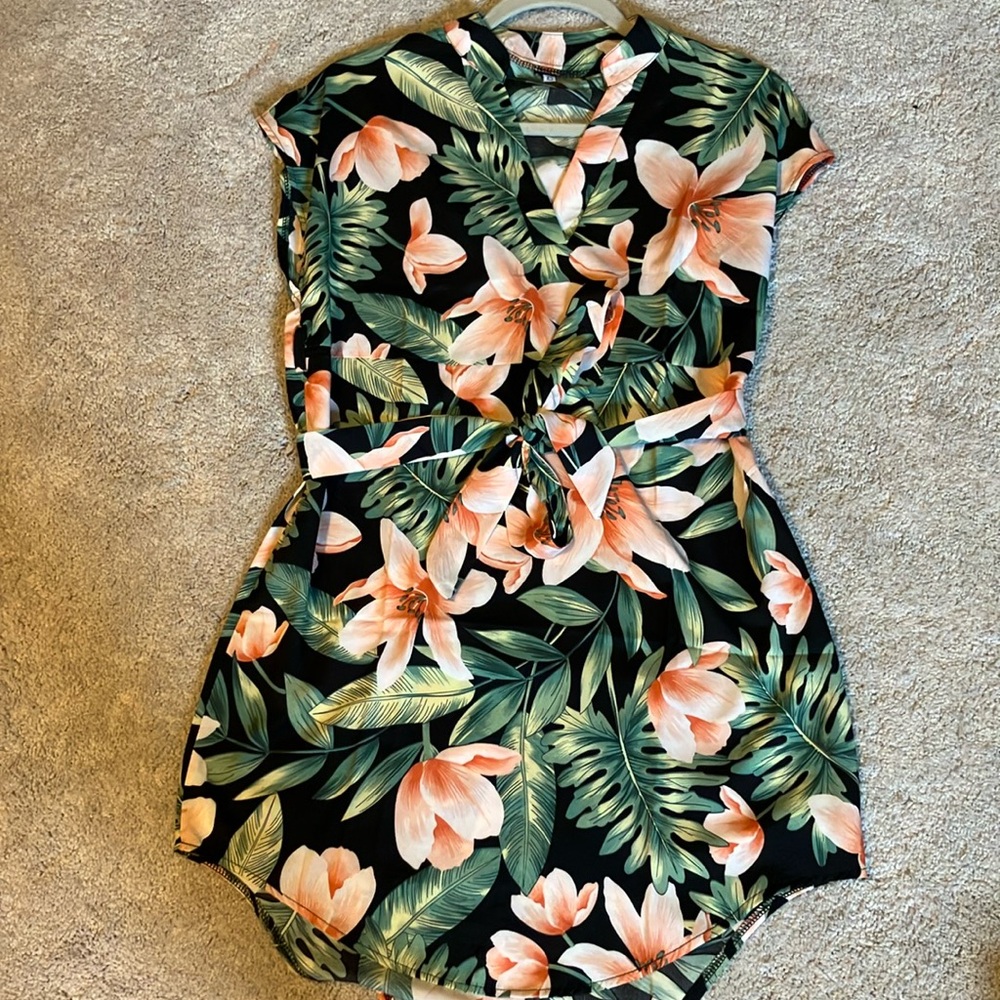Black Floral XS sundress / cover up with belt